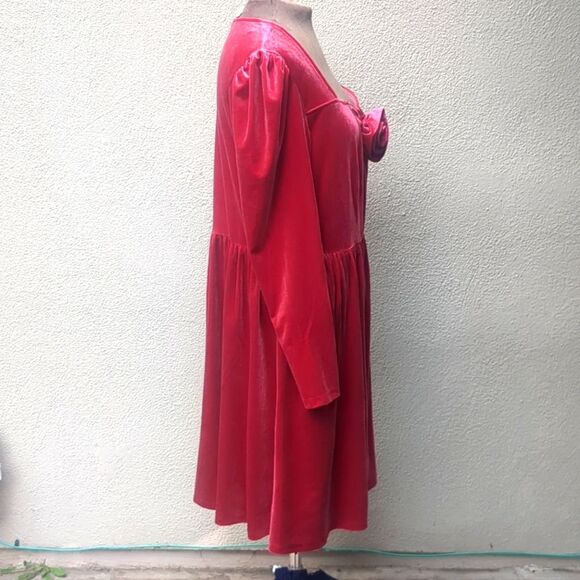 Ava & Viv Dress 1X Rose Velvet Sweetheart Neckline Rosette Midi A-Line - Picture 9 of 12